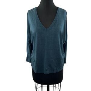 POETRY Green Blue Linen 3/4 Dolman Sleeve V-Neckline Pullover Knit Top Size 14